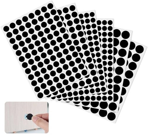 cobee Lot de 580 cache-vis autocollants ronds - PVC noir - Diamètre : 12 mm, 15 mm, 21 mm - Trou de vis étanche - Pour armoires murales, bureaux, meubles