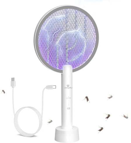 GooQand Raquette Electrique Insectes 4000V, Raquette Moustique Electrique Rechargeable Via USB, Tuer Moustiques et Insectes Volants, Anti Moustique Intérieur et Extérieu(Blanc 1PC)