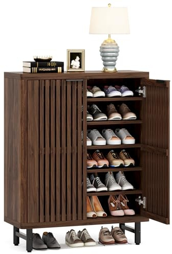 Tribesigns Armario zapatero retro de 6 niveles para dormitorio, pasillo, sala de estar, 24 pares de almacenamiento de zapatos con puertas, estantes ajustables