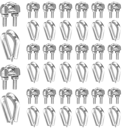 Set di 20 Morsetti per Cavo Acciaio, Morsetti per Filo Stendibiancheria, Morsetti per Fune Metallica in Acciaio Inossidabile, Forma di U, per Stendibiancheria, Recinzioni, Cavi Metallici e Tende (M5)