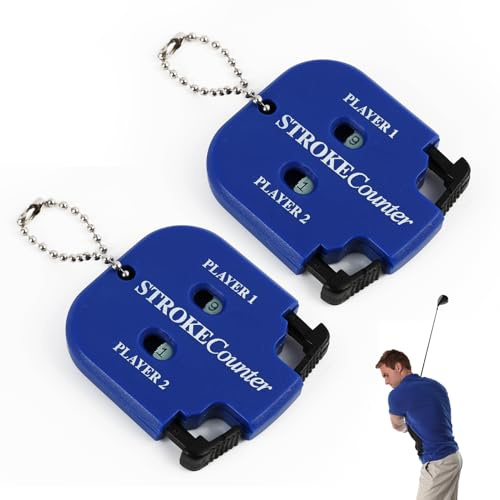 FunWorth Set med 2 golfskottmätare, robust ABS, mini-golfpoängräknare för 2 spelare med nyckelhållare för olika typer av tävlingar och spel (blå - 2 stycken)