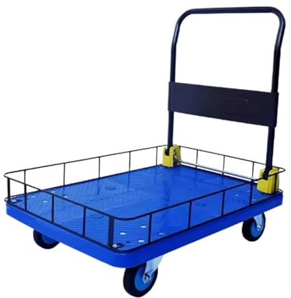 OUYUE Durevole Carrello Portapacchi Carrello A Mano Pieghevole con Pianale E Recinzione, Carrello Portatile for Impieghi Gravosi, for Uso in Magazzino Carrello con Ruote Portatutto