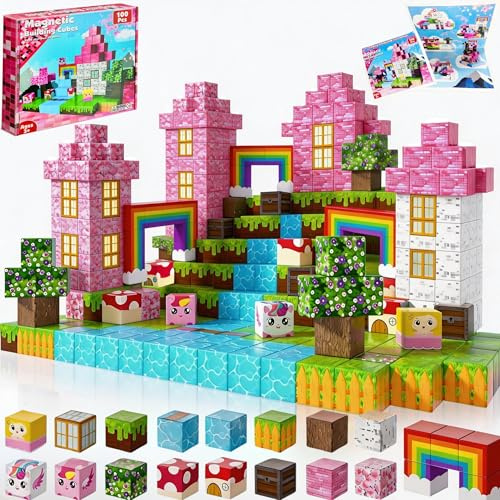 Lubibi Costruzioni Magnetiche Per Bambini 100pcs Con Unicorno,Giochi Cubi Magnetici,Creativi Stem Magnetic Blocchi Building Blocks Giocattoli Montessori,Regalo Giocattolo Magnetico Per Ragazzi Ragazze