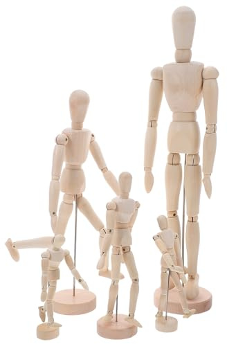 Baluue 5pezzi Manichino in Legno Snodabile da Modello di Figura Umana Snodabile per Disegno Bambola da Disegno Regolabile per Artisti Decorazione da Scrivania Pratica