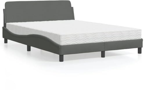 GeenYuu Dover säng med madrass, mörkgrå, 140 x 200 cm, tygöverdrag, vågforms-design, komfortskummadrass H2/H3