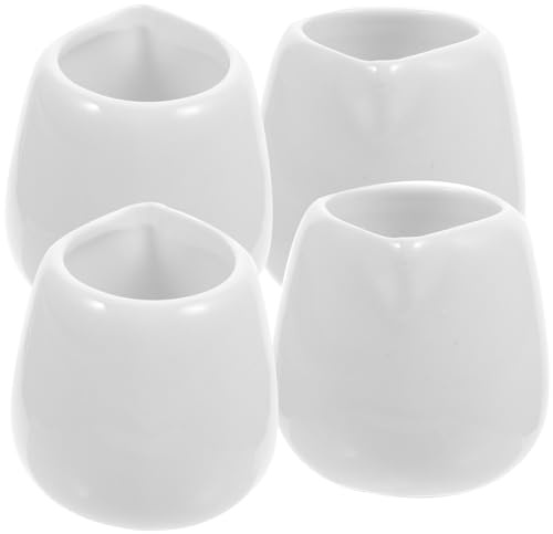 DONFAMDS Bricco Latte Ceramica Bianco 4 Pezzi, Set di Mini Salsiere in Ceramica da 50ml con Beccuccio Antigoccia, Perfette per Cucina e Ristorante