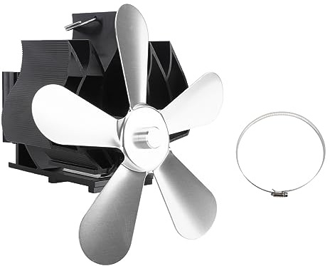 WIHFHGZ Ventilador de Chimenea Montado en Pared, Ventilador para Estufa de Leña de 5 Aspas, Material de Aleación de Aluminio, Color Plata - Tecnología Autosuficiente, Eficiencia de Calor (Pago)
