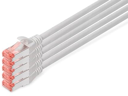 DIGITUS Câble LAN Cat 6-15m - 5 pièces - RJ45 Câble réseau - S/FTP Blindé - Compatible Cat 6A & Cat 7 - Gris