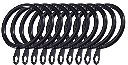 12 Deluxe Metal Curtain Rings Pole Rod Voile Net Curtains Rings Hanging Heavy Duty 35mm Hooks by Lizzy® (Black)