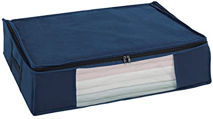 WENKO Vakuum Soft Box Air M, platzsparende Aufbewahrung für Textilien, bis zu 75% Platzersparnis durch Vakuumierung, mit Sichtfenster, schützt vor Motten, Staub & Schmutz, Navy