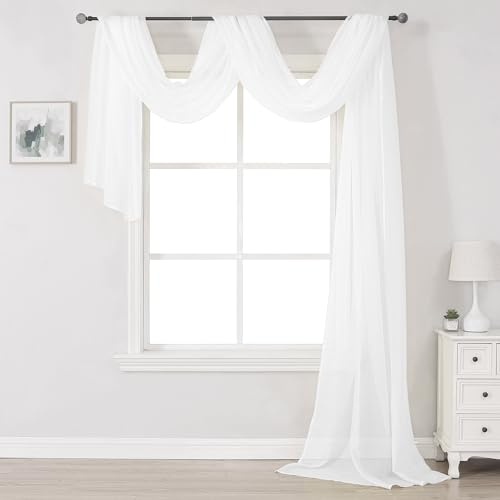 DONREN Mantovana per finestra, bianca, morbida e di lusso, semitrasparente, per finestre, tende ad arco per matrimoni (1 pannello, 132 x 540 cm di lunghezza)