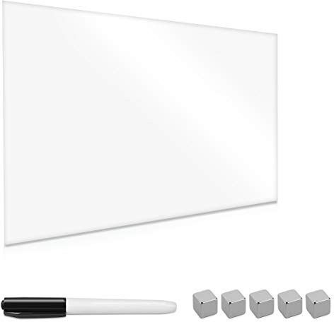 Navaris Tablero de Notas magnético de Vidrio - Pizarra magnética de recordatorios de 60 x 40 CM - Incluye rotulador imanes y Set de Montaje - Blanco