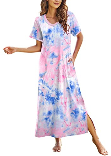 Ekouaer Women's Full Length Short Sleeve Nightgown