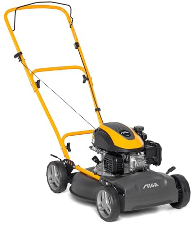 STIGA Multiclip 47 Tondeuse à Essence, Tondeuse Thermique Manuelle avec Moteur 123 CC, Plateau de Coupe en Acier de 45 cm, 5 hauteurs de Coupe, Guidon Ergonomique, RM, Jaune/Noir