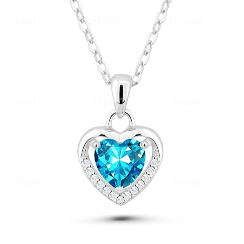VICKWOOD Collana con Ciondolo a Forma di Cuore da Donna, Collana in Argento 925 in Oro/Argento/Oro Rosa con Ciondolo a Forma di Cuore per Donne, Blu/Bianco/Rosso/Rosa Zirconi, Gioielli da Donna