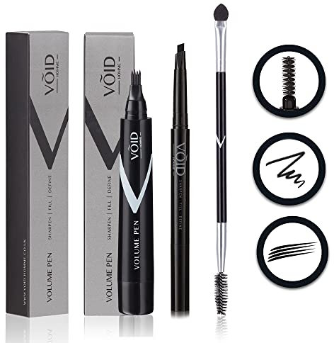 VOID Homme Bartfüller Stift & Bartstift Kit mit Pinsel, wasserdichter Bartfüller, wischfester Bartstift, Abdeckflicken sofort für natürliche Bartfülle (Dunkelbraun)