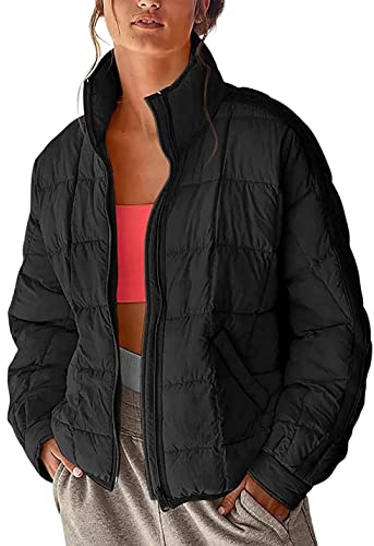 Xiaoxuemeng Womens Quilted Puffer Jacket Zip Up Lightweight Padded Coat Outwear (Black-S)