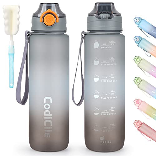 CodiCile Sport Trinkflasche 1L, BPA freie Tritan Wasserflasche mit Verschlussdeckel und auslaufsicher, geeignet für Fitnessstudio, Schule, Radfahren, Outdoor, Sport, Fitness und Büro.
