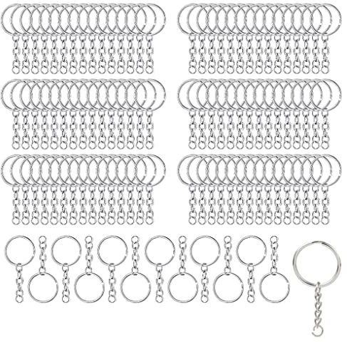 100 Stück Schlüsselring mit Kette,25mm Metall Schlüsselanhänger Ringe für DIY Basteln Schlüssel Taschen(Silber)