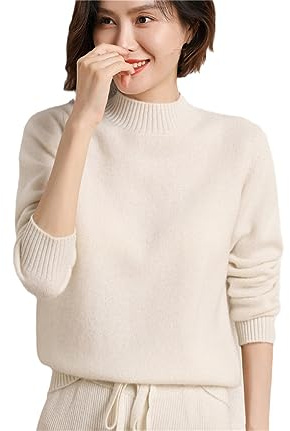Suvoiier Maglione Intrecciato in Lana con Collo A Lupetto, Pullover Lavorato A Maglia da Donna, Top Larghi White M
