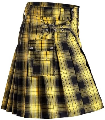 GRAJTCIN Kilt Utilitaire Traditionnel écossais pour Homme Motif Tartan Moderne, Tartan Jaune, X-Large