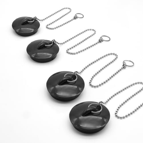 DOJA Barcelona | Abflussstopfen mit Kette | 380mm | Pack 4 | Spülbecken Stöpsel mit Kugelkette | Universal Gummistöpsel | Badewannenstöpsel mit Kette, Waschbeckenstöpsel, Abflussstopfen Küche