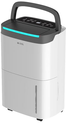 BE COOL Luftentfeuchter 50l BC50LEF2301 – Entfeuchtung ca. 50l/24h, 7l Wassertank, Timer, für private und gewerbliche Anwendungen, Laufrollen, Weiß