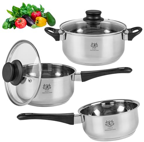 KARL HAUSMANN Set di Pentole Induzione - 3 Pezzi - Batteria di Pentole Acciaio Inox - Scala Interna - Pentola per Induzione, Gas, Elettrica e in Vetroceramica - Riscaldamento e Cottura Uniforme