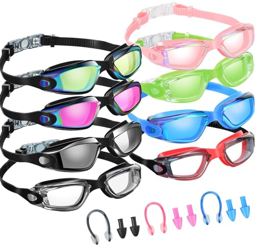 Konohan 8 Pack Swim Goggles for Adult Kid Swimming Glasses Anti Fog Silicone No Leak Swim Glasses Ear Plug Nose Clip for Pool(Novel Color)