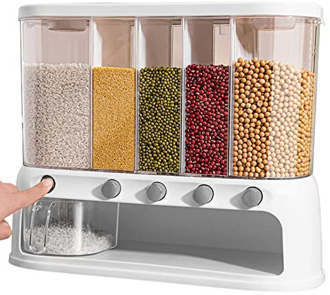 Wandmontierter Reisspender, Müslibehälter Aufbewahrung 20kg, Verstellbarer Trockenfutterspender, Reisspender Trockenfutter Aufbewahrungsbox, Frischhaltedosen Küche, für Küchenzubehör Zuhause