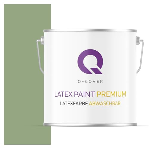 Q-COVER Voc - Vernice in lattice, lavabile, 5 l (circa 35 m²), colore Verde oliva scuro, colore per interni, colore da parete, classe 2, colore opaco, per chi soffre di allergie, resistente all'abrasione