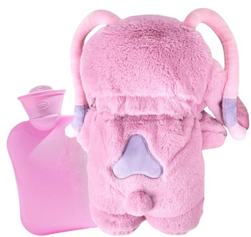 Borsa dell'Acqua Calda, Borsa Acqua Calda Peluche, Borsa Dell'acqua Calda Carina, Plush Bottiglia di Acqua Calda, Calda Rimovibile e Lavabile, Regalo per Bambini, Familiari e Amici (Rosa)