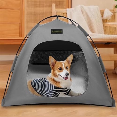 SOLAPOLLO Niches pour animaux de compagnie, tente pour chats et chiens, quatre saisons universelles, détachables, pliables, portables, voyage en plein air avec protection solaire (Gris, M)