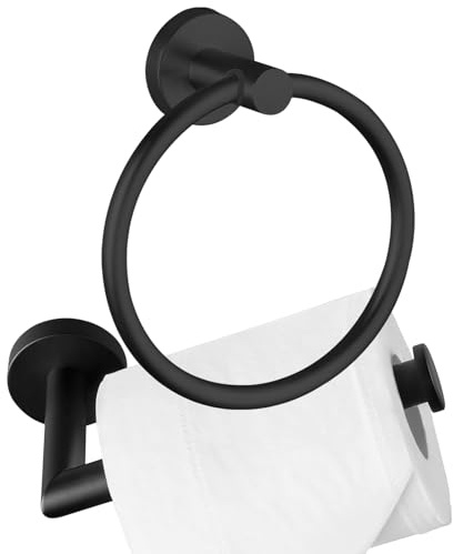 Anneau Porte-Serviettes et Porte-Papier Toilette, Ensemble de 2 pièces de matériel de Salle de Bain, en Acier Inoxydable, Porte-Serviettes et Porte-Papier Toilette, Accessoires de Salle de Bain Noir