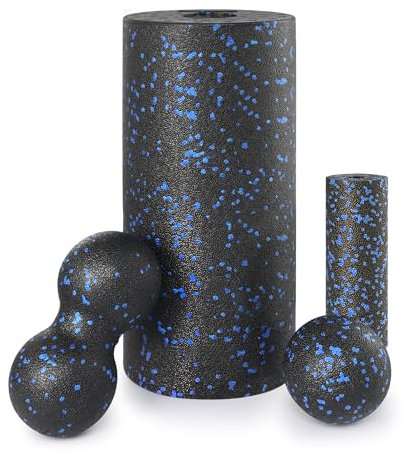 Foam Roller Set di 4, Pezzi con Rulli Grandi e Piccoli, Doppia Palla Massaggio e Palla Singola per Rilassamento Muscolare, Borsa Trasporto Inclusa