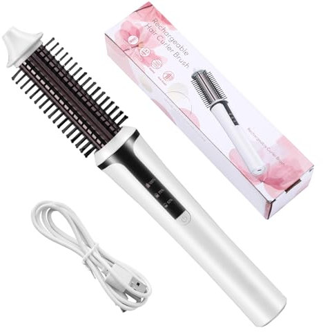 Cordless Thermal Brush, Curling Iron Brush for Hair, 3 Temperatures, LCD Display to Create Curling, Volumizing, Straightening Style for All Hair Styler