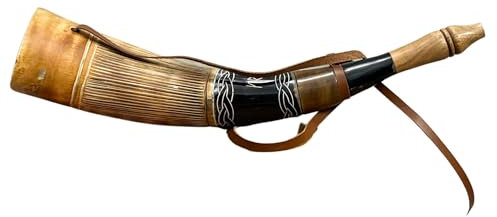 Traditionelles Wikinger-Kriegshorn mit Lederband, dekoratives keltisches Design, Wikinger-Kriegshorn, 45,7 cm Blashorn, Kampftrompete aus authentischem Premium-Ochsenhorn