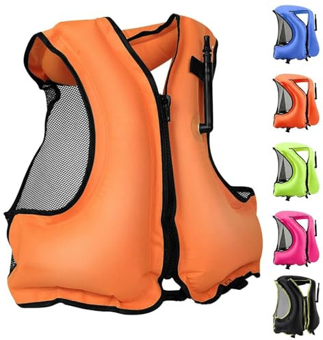 LUIVZD Swim Jacket - Giubbotto salvagente Gonfiabile for Snorkeling, for Kayak, Immersioni, Snorkeling, Sicurezza, Adatto for Adulti da 80 a 220 libbre(Orange)