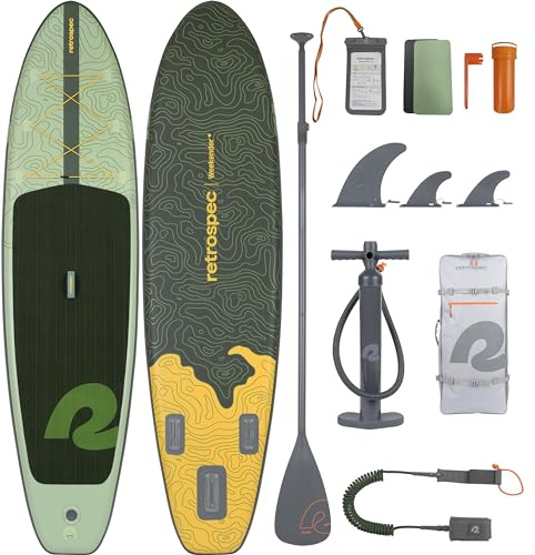 Retrospec Weekender Inflatable Paddle Board with Beach Accessories - 10'6 X 32in SUP Board, Textured Deck Pad, Pump & Travel Bag - Lightweight iSUP