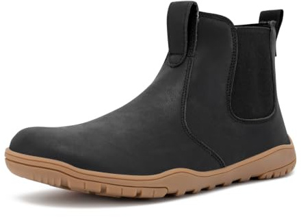 FEFELUIS Chelsea Barefoot Boot for Men- Wide Toe Box Zero Drop Slip On Minimalist Hi-Top Shoes Black Gum Size 13