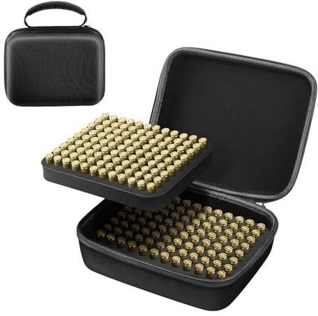 PVNOOCY Caja de cartuchos de 9 mm para 216 cartuchos, 9 mm Ammo Storage Case, caja de munición compatible con 9 cartuchos Parabellum/9 mm Luger de 9 mm, dimensiones 20,3 cm x 17,8 cm x 7,6 cm, color