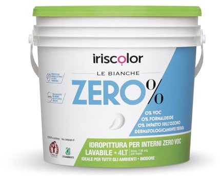 IRISCOLOR ZERO% Pittura Bianca Per Interni 4 LT ZERO VOC ZERO FORMALDEIDE Vernice Bianca Muro Interno Lavabile inodore Dermatlogicamente Testata Vernice Uniforme Per Pareti e Soffitti