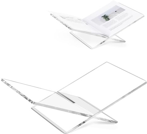 PUERSI Acrylic Book Stands for Display, 15.8 x 9.5 x 4.3 in Open Bookstand, Coffee Table Book Stand, Display Easel for Quran, Magazine, Art, Cook Book, Bible, Textbooks - Clear