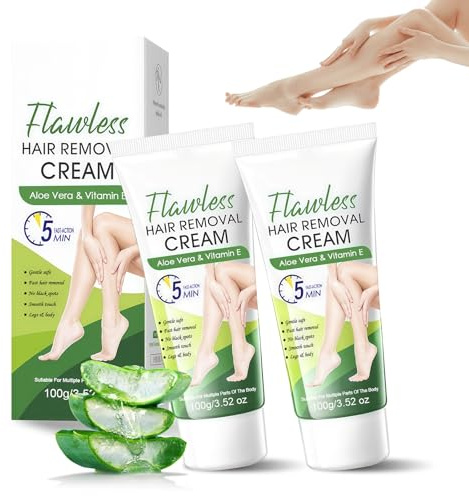 Crema Depilatoria Aloe Vera y Vitamina E 2 x 100 g, Depilación Corporal Rápida sin Cuchilla, Piel Suave, para Piernas Brazos Axilas y Zonas Íntimas, Mujeres y Hombres