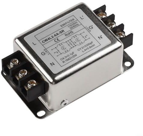 Filtro de fuente de alimentación monofásico de dos etapas para supresión, 250 V CA, 3 A/6 A/10 A/20 A, carcasa de aleación, diseño compacto de 100 x 60 x 50 mm (6 A)