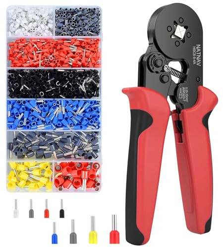 Crimpadora 0,25-10mm², 1300 Piezas Terminales Eléctricos, 8 Tipos Punteras Electricas, Crimpadora Terminales Electricos Autoajustable para Electricistas