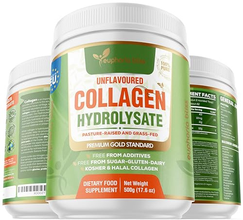 Premium Collagen Powder 500g Unflavoured High Grade Hydrolysed Collagen Joints, Bones, Gut, Wrinkles, Hair, Skin, Nails, Pain, Injury, Sleep, Fitness, Fasting Friendly, Keto, Halal & Kosher Certified