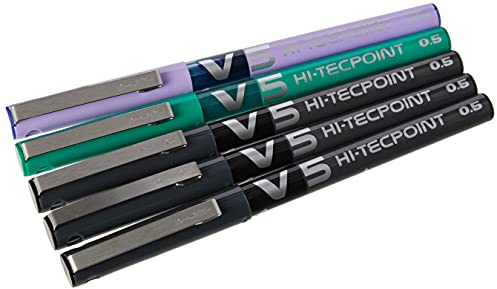 Pilot V5 0.5 mm Liquid Ink Rollerball Pen, Pack of 5