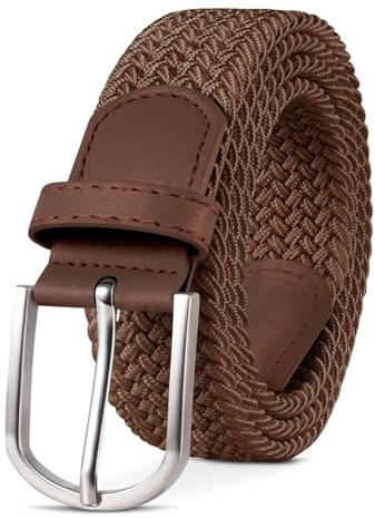 TANGCHAO Cintura Elastica Intrecciata per Uomo e Donna Cinturino Elastica Intrecciata con Fibbia in Lega di Zinco 33mm (1.25) Colori Multipli marrone 105