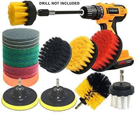 20pcs Drill Brush Power Scrubber Brush Tampons à récurer et éponge Kit de Nettoyage-Nettoyeur Tout Usage à récurer sans Fil pour Nettoyer Les Carreaux de Piscine,éviers,Baignoire,Automobile (20pcs)